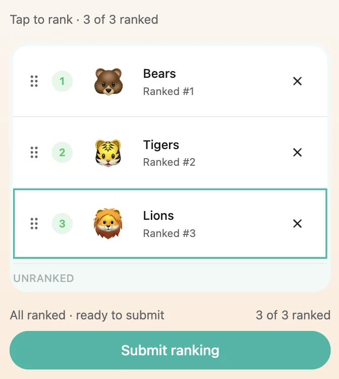 Ranked voting on mobile, ordering weekend activities